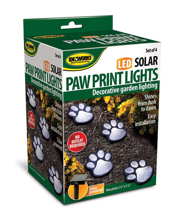 Jobar IdeaWorks JB7356 Solar Paw Print Lights Set of 4 Black