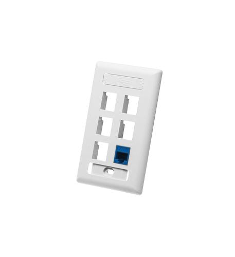 Icc IC107S06WH Faceplate, Id, 1-gang, 6-port, White