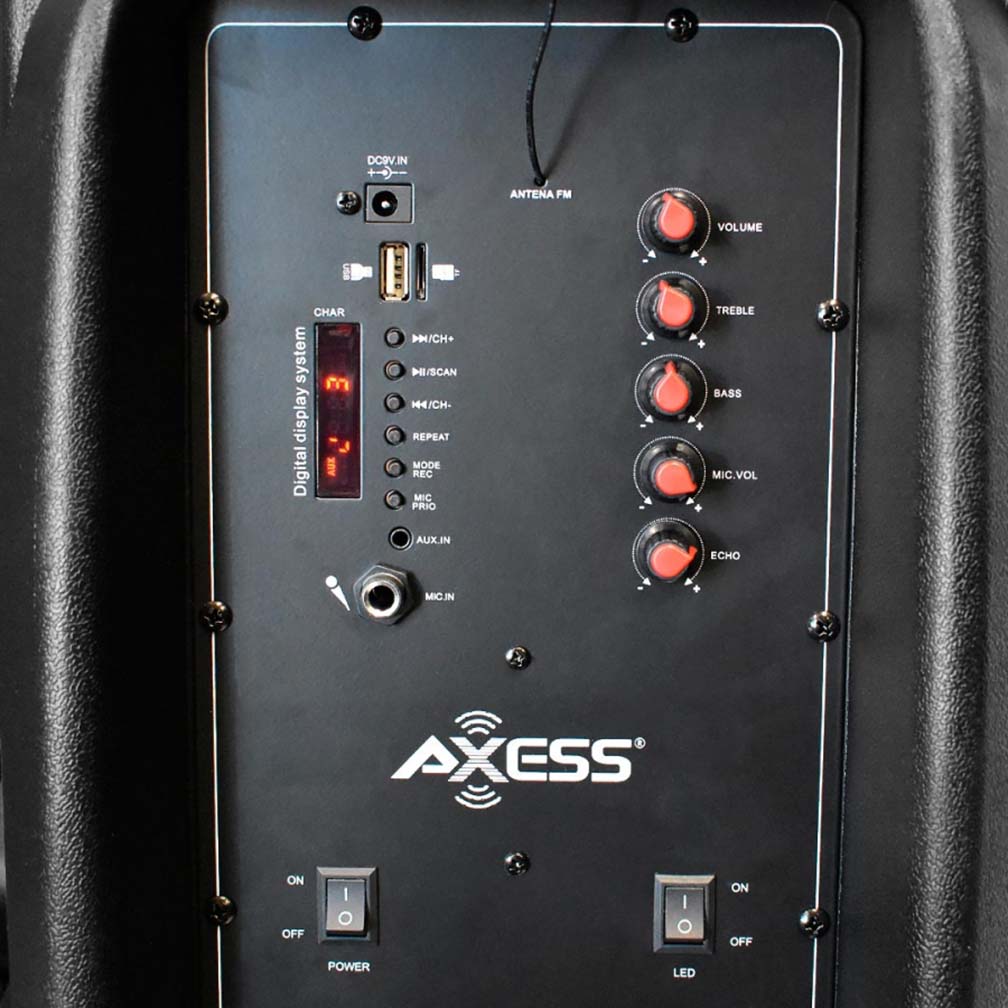 Axess Bluetooth 15 inch PA Speaker 600 Watts LEDFM RadioRemote & Mic Included