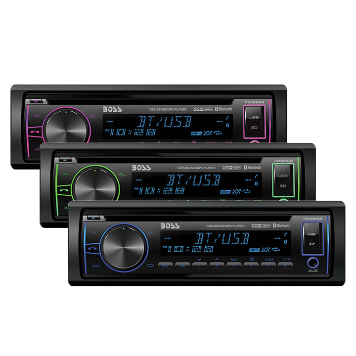 Boss 750BRGB Single Din CD/MP3 ReceiverMulti-Color Display Bluetooth USB Front Aux Remote