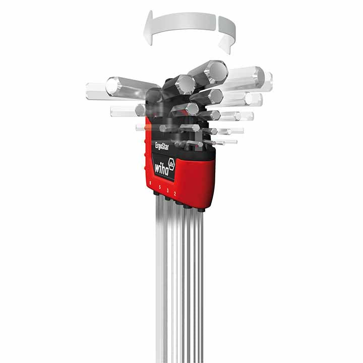 Wiha 66996 ErgoStar Ball End Hex LKey Set (9-Piece Set) - Metric