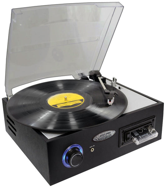 Pyle PTTC4U Multifunction Turntable w/ MP3 Recording, USB-to-PC, Cassette Playback, Rechargeable Battery