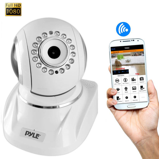 Pyle PIPCAMHD82WT White IP WiFi Security Camera, Full HD 1080p w/Remote Surveillance