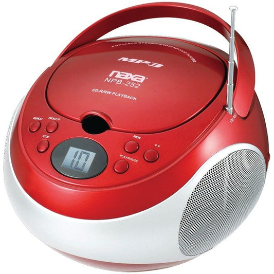 Naxa NPB252RD Portable CD/MP3 Players w/AM/FM Stereo (Red)