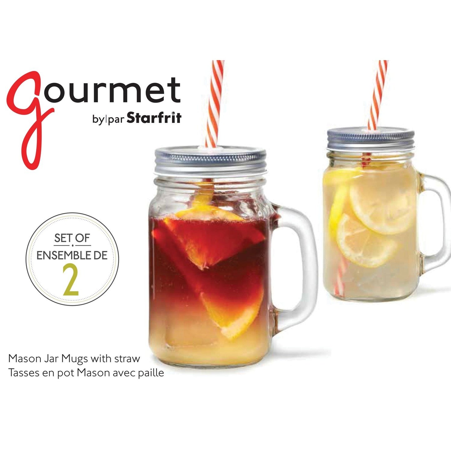 GOURMET BY STARFRIT 080049-006-0000 2Pk Mason Jar Mug/Straw