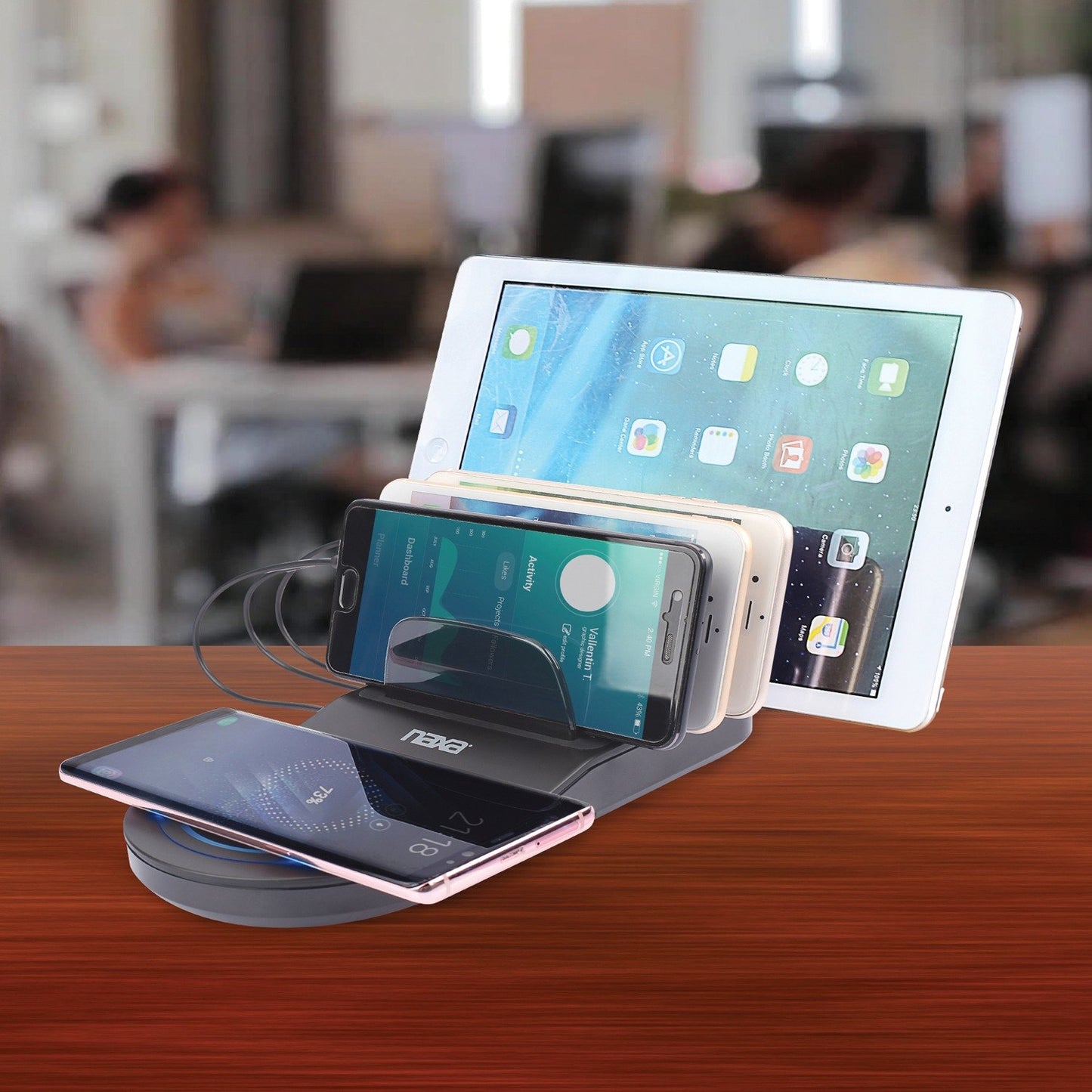 Naxa NAP-5000 5-in-1 Wireless Fast Charging Station w/Qi and 4 USB Ports