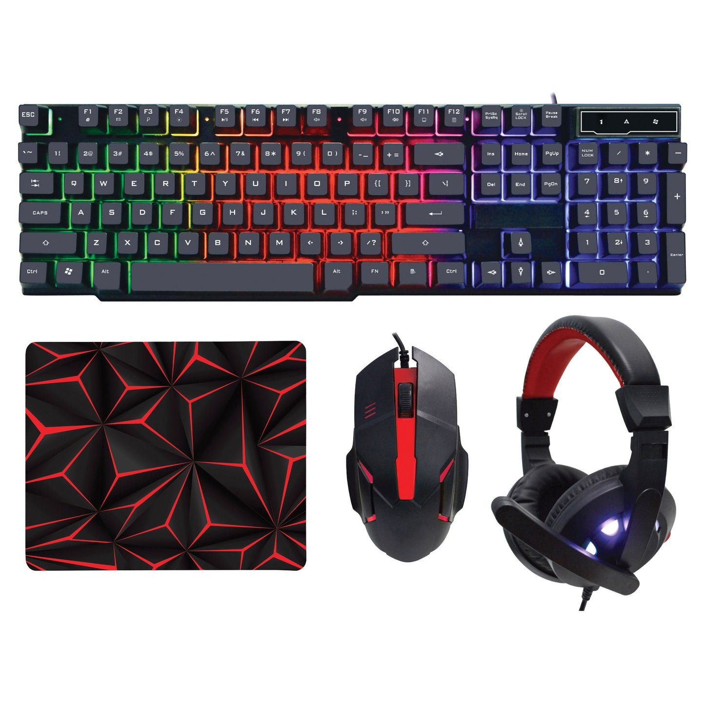 Naxa NG-5001 4pc Pro Gaming Combo w/Keyboard, Mouse, Headphones & Mousepad (Red)