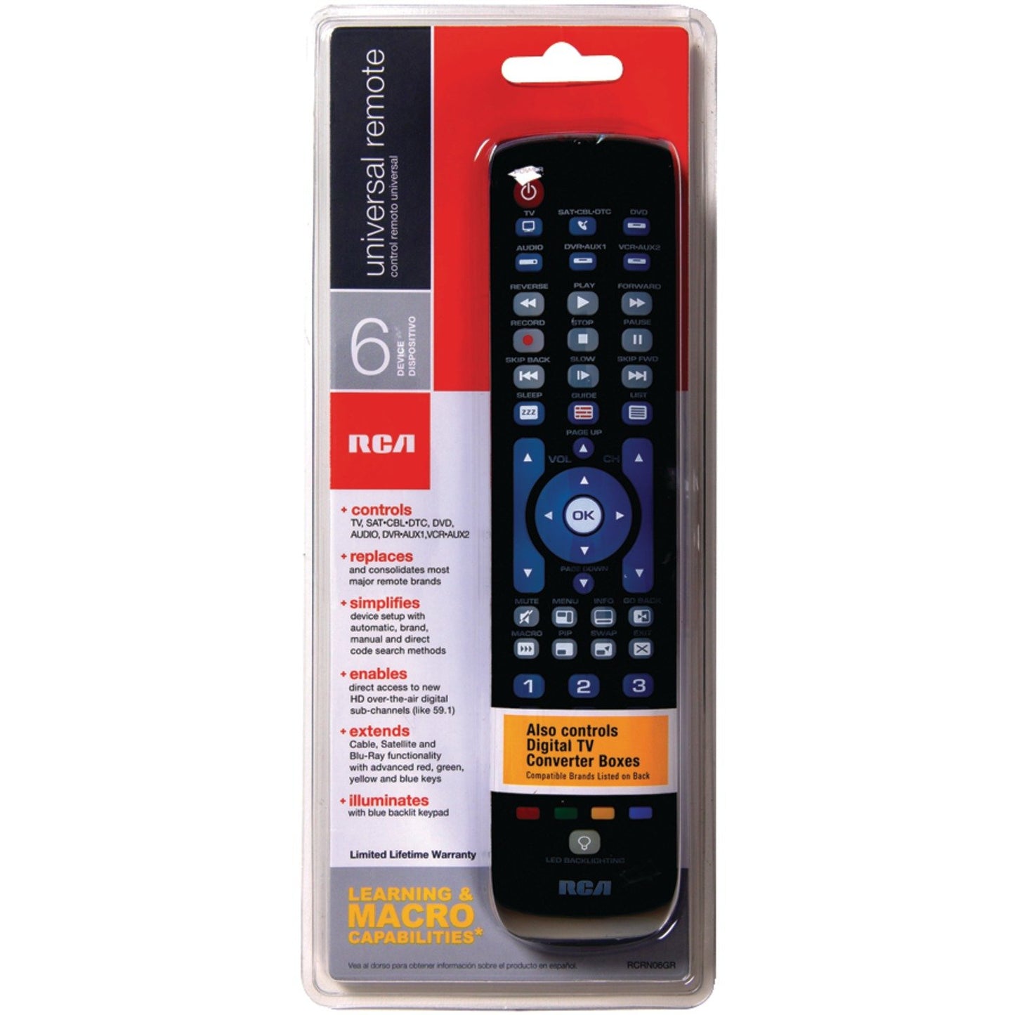 RCA RCRN06BE 6-Device Green Backlit Universal Remote