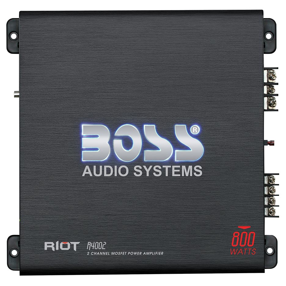 BOSS AUDIO R4002 Riot 800-Watt Full Range, Class A/B 2 to 8 Ohm Stable 2 Channel Amplifier with Remote Subwoofer Level Control