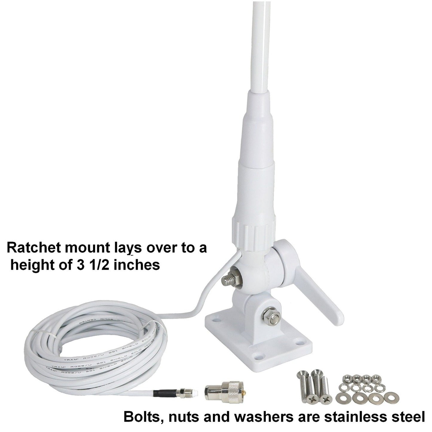 TRAM WSP1614 46" VHF 3dBd Gain Marine Antenna w/Cable Built into Ratchet Mount