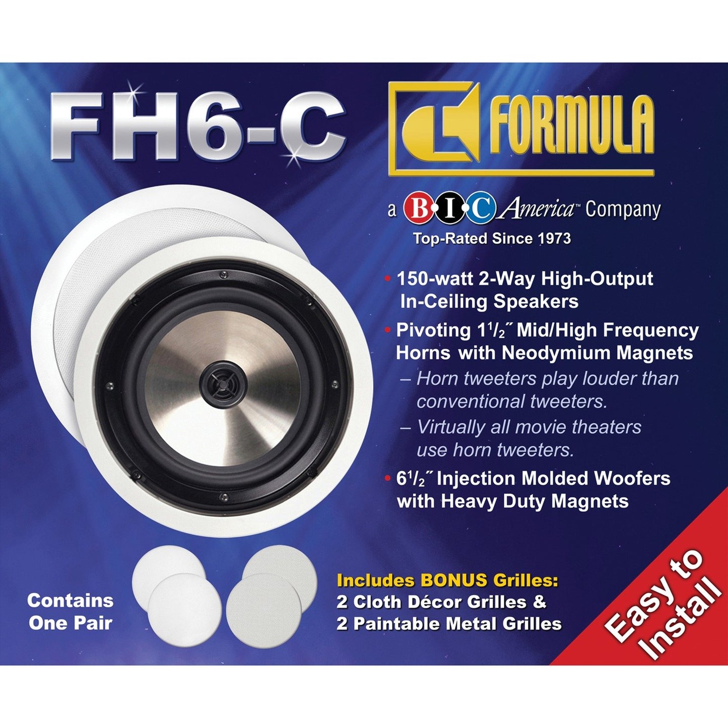 BIC AMERICA FH6C Formula Series 6-1/2" 150W 2-Way In-Ceiling Speakers w/Tweeters