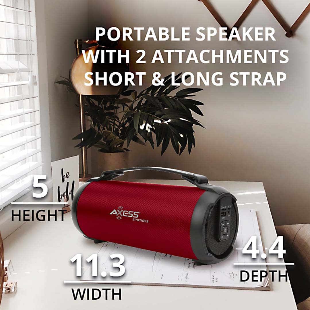 Axess SPBT1053RED 3" Bluetooth Portable Speaker w/LEDs & SD/USB Inputs Red