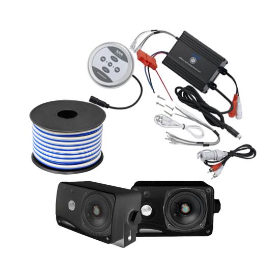 Pyle KTHSP410B 600 Watt Marine System w/ Bluetooth 3.5" Mini Box Speaker Black