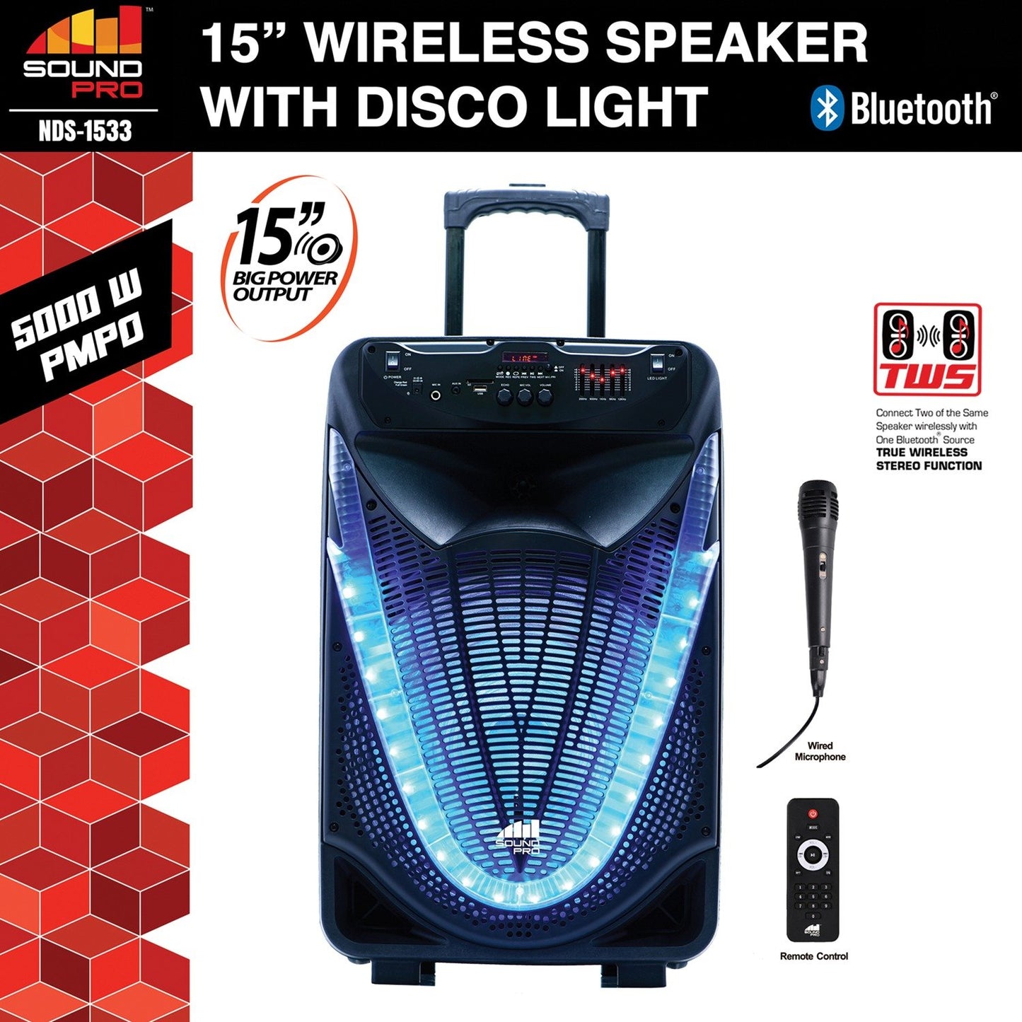 Naxa NDS-1533 Portable 15" Bluetooth Party Speaker w/Disco Light