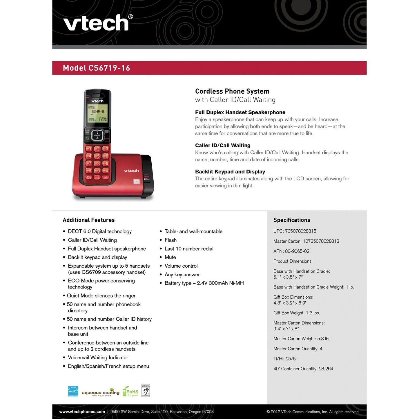 VTECH CS6719-16 Cordless Phone System Caller ID