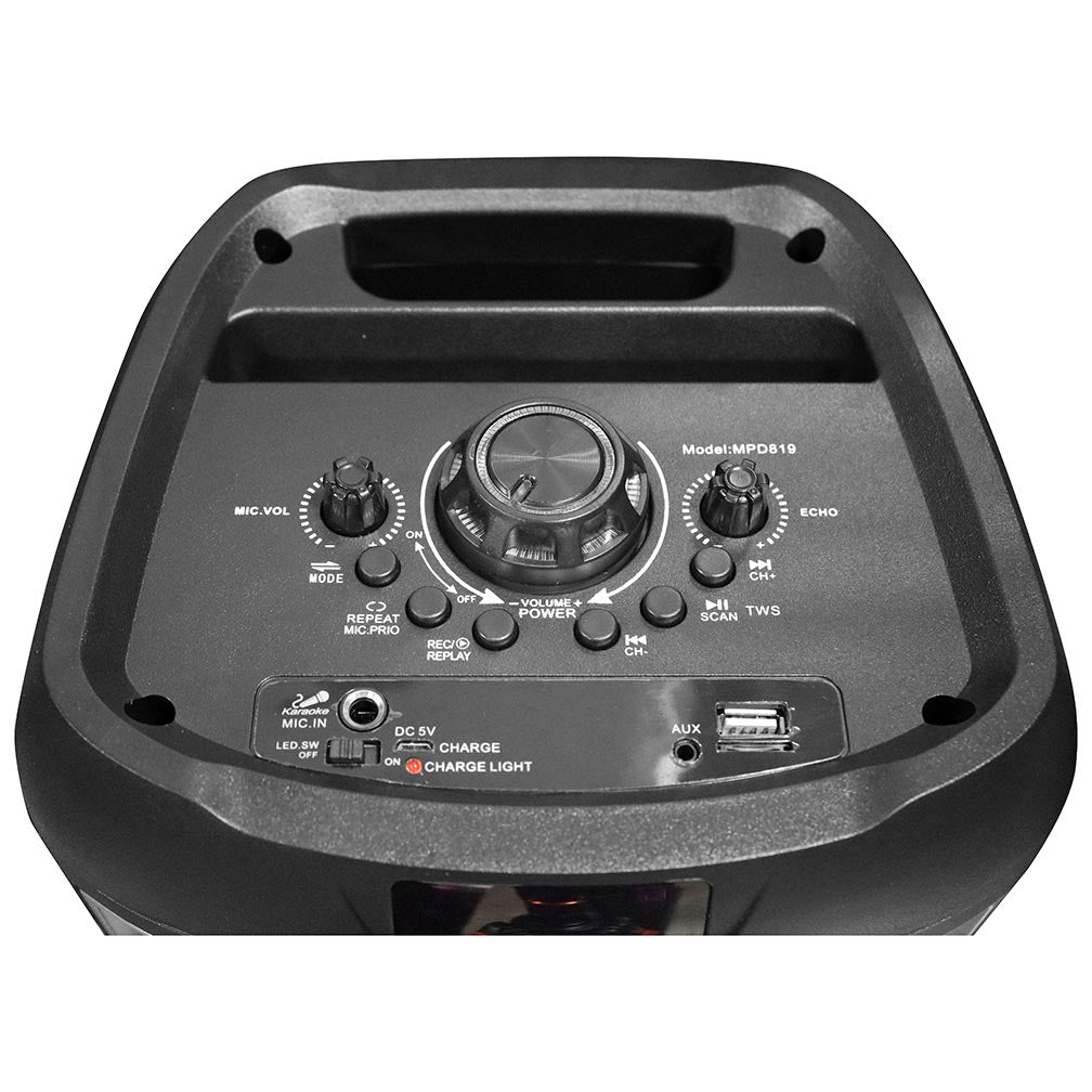 Maxpower MPD819RD Red Dual 8" Bluetooth Wired Mic Front Flashing Lights