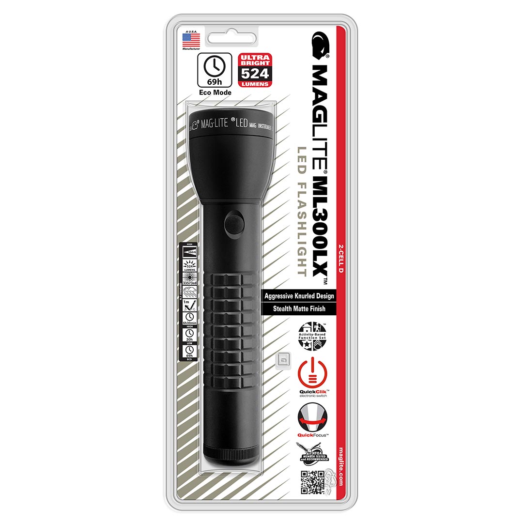 MAGLITE ML300LXS2CC6 LED 2-Cell D Flashlight, Black