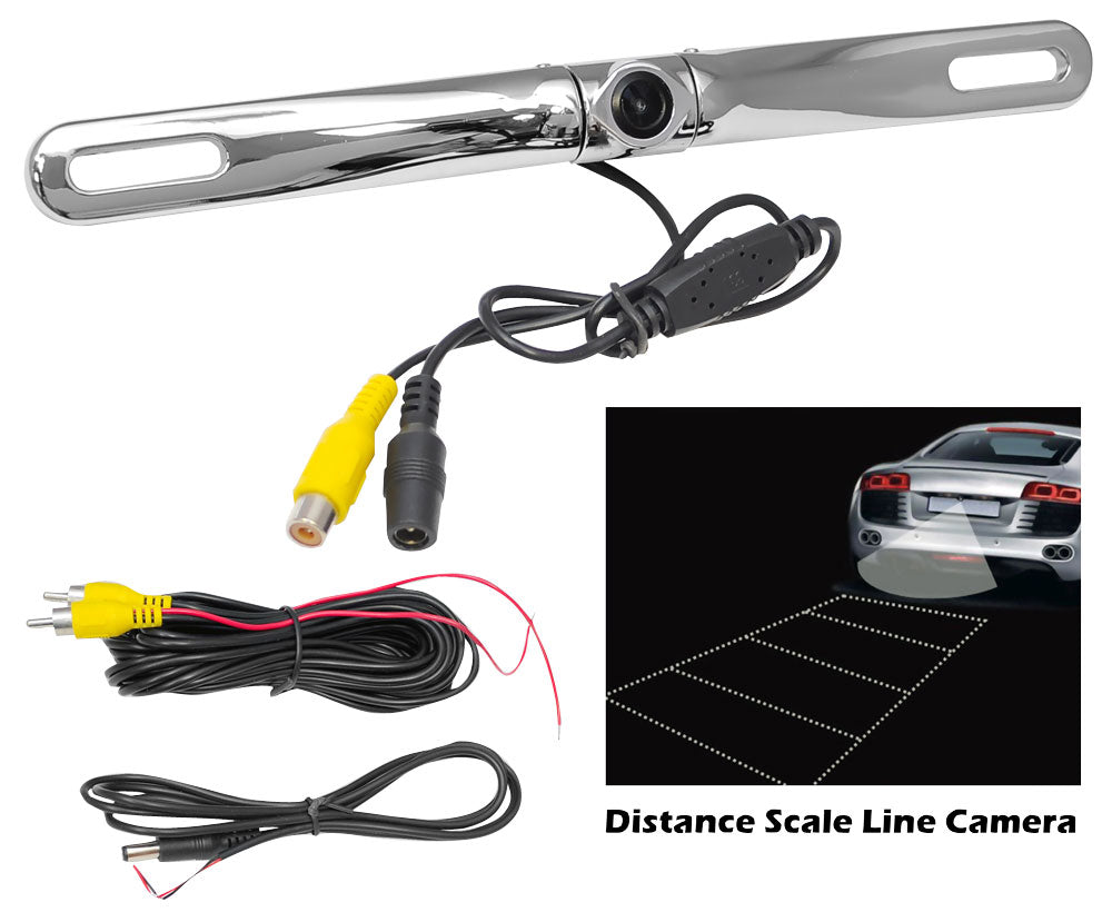 Pyle PLCM18SC Silver License Plate Mount Backup Camera w/ Distance Scale