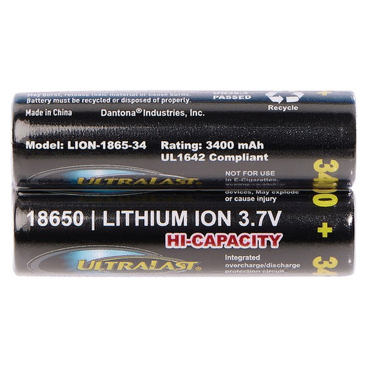 Ultralast UL1865-34-2P 3,400 mAh 18650 Retail Blister Carded Batteries (2 Pack)