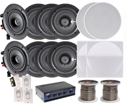 Pyle KTHSP380 200W Speaker system w/ 4 Pair 6.5" In-Wall/In-ceiling Speakers