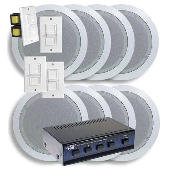 4 Room In-Ceiling Home Speaker System w/4 Volume Controls Knob