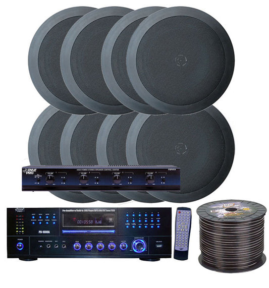 4 Room Home In-Ceiling Speakers W/DVD/MP3 Amp System (Black)