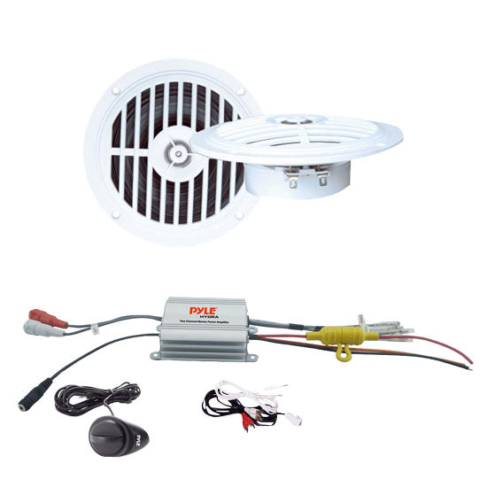 2 Ch Waterproof MP3 Marine Power Amp & 5.25" Dual Cone Waterproof Speaker System