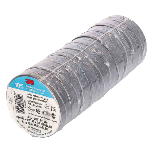 Install Bay 3M165-10 3M Temflex 3/4" Vinyl Electrical Tape 165, 60 Feet 10Pc