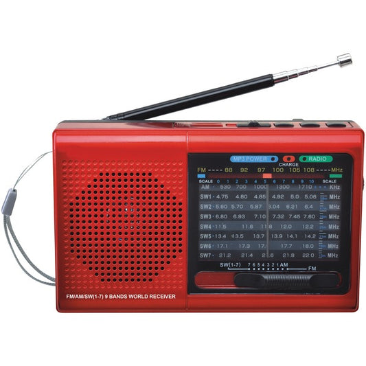 Supersonic SC-1080BT- RED 9-Band Rechargeable Bluetooth Radio