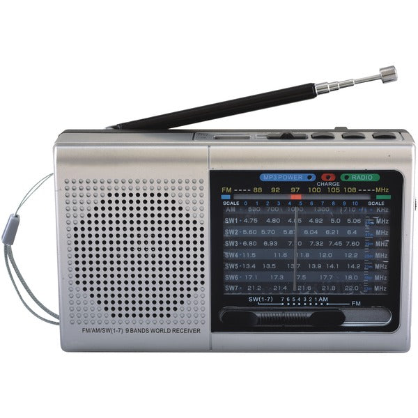 Supersonic SC-1080BT- SLV 9-Band Rechargeable Bluetooth Radio