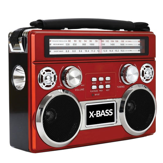 Supersonic SC-1097BT-Red 3-Band Radio with Bluetooth and Flashlight (Red)
