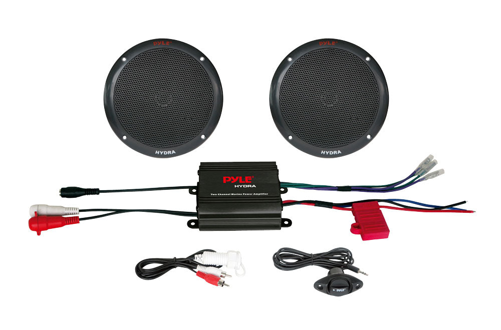 Pyle PLMRKT2A Marine 6.5" Speaker System 2CH Amp 400W Aux Phone Connector Black
