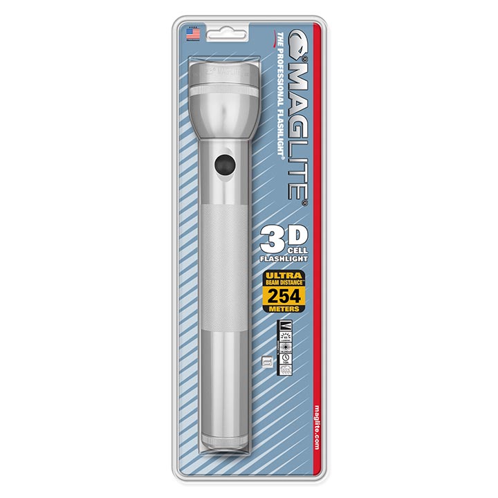 Maglite S3D106 Incandescent 3-Cell D Flashlight Silver (Blister Pack)