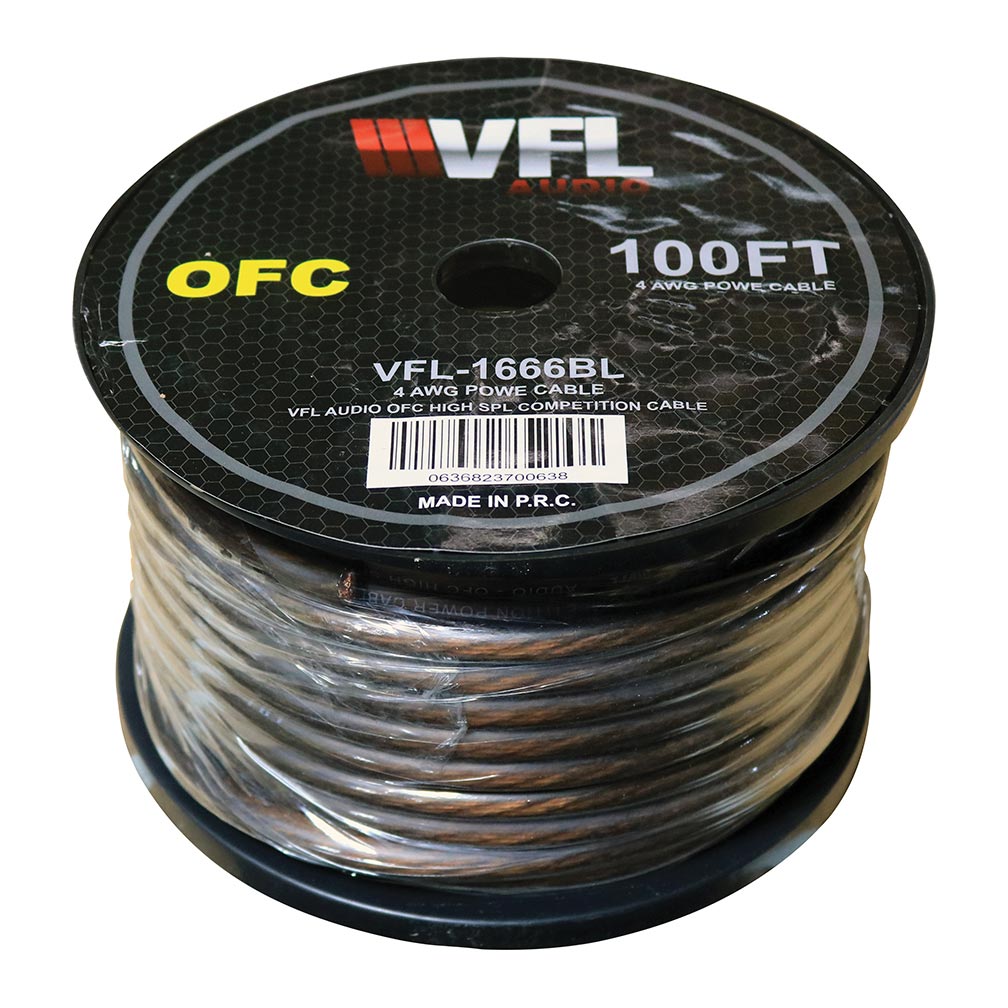 VFL VFL1666BK Power Wire OFC 4 Gauge 100 Foot Black
