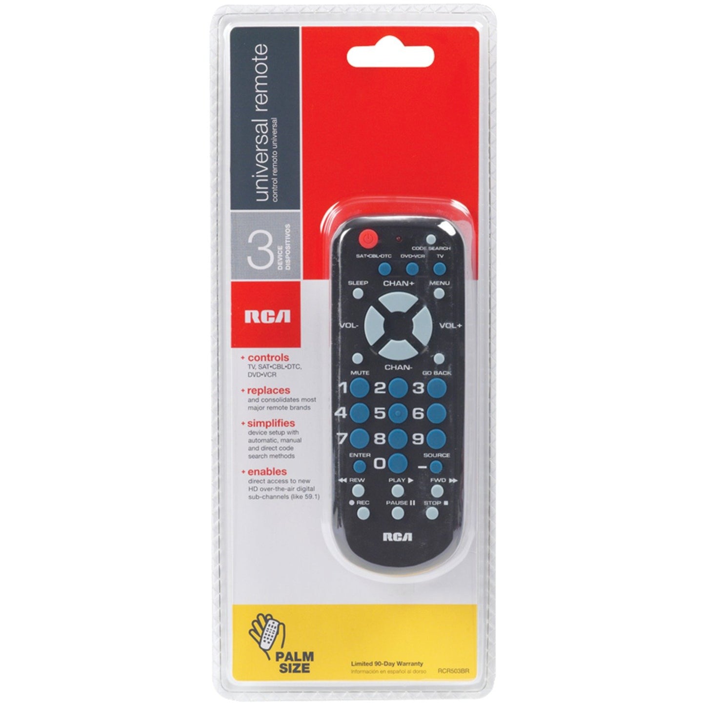 RCA RCR503BE 3-Device Palm-Sized Universal Remote