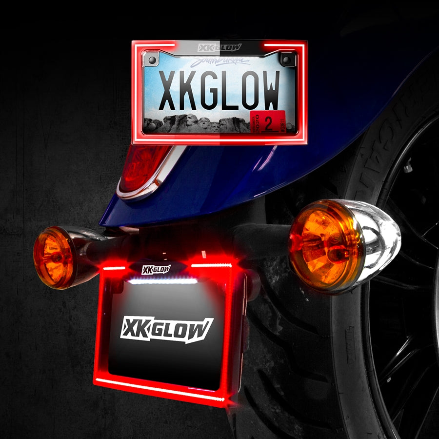 XKGlow XK034018B Motorcycle License Plate Frame Light w/ Turn Signal  Black