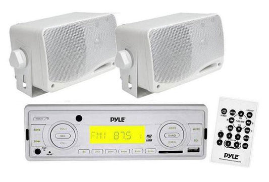 In-Dash Marine USB/SD Stereo Recevier MP3 & Pair of 3.5" Waterproof Speakers