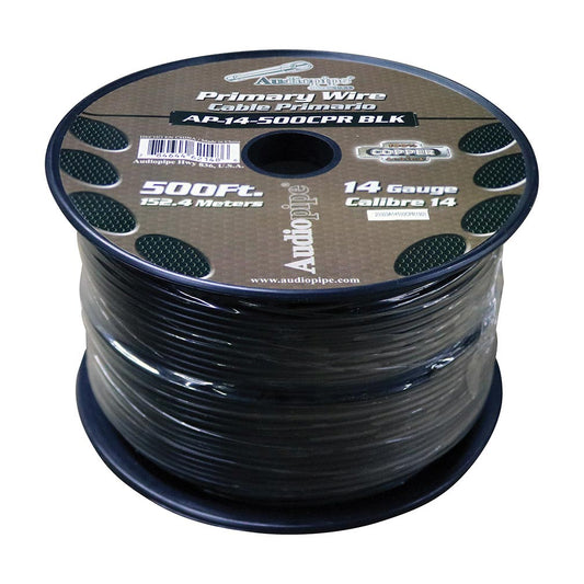 Audiopipe 14 Gauge 100% Copper Series Primary Wire - 500 Foot Roll - BLACK  Jacket