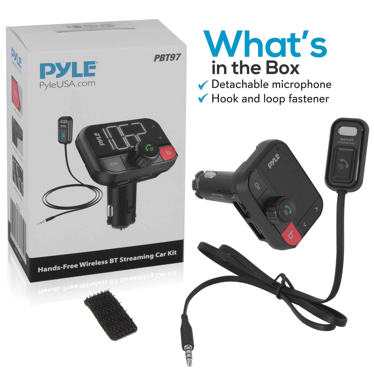 Pyle PBT97 Bluetooth-Streaming FM Transmitter Adapter with Detachable Microphone