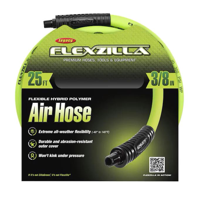 Flexzilla HFZ3825YW2 Air Hose 3/8In X 25Ft 1/4In MNPT Fittings