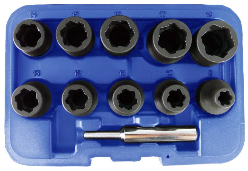 Astro Tool 7411M 11Piece 1/2In Metric Flank Bite Damaged Fastener Impact Sockets