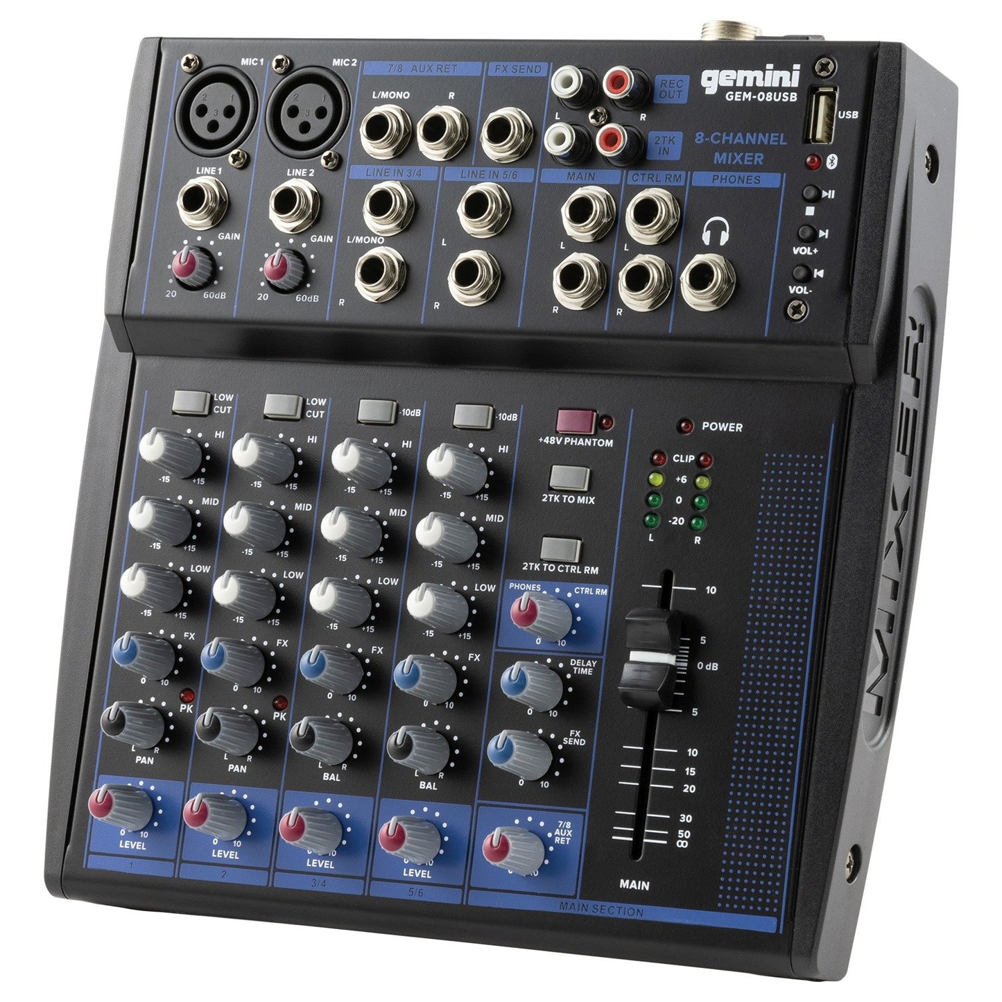 Gemini GEM-08USB Compact 8-Channel Bluetooth Audio Mixer