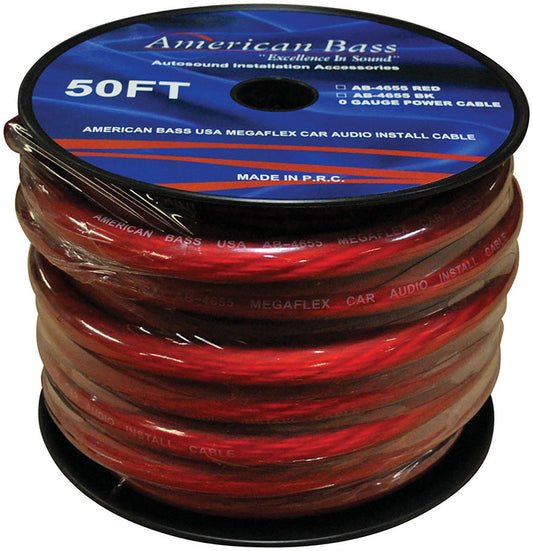 American Bass AB4655RD50FT 50 foot ft 1/0 Gauge Power Wire