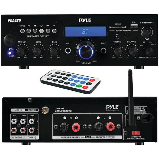 Pyle PDA6BU 200 Watt Bluetooth Stereo Amplifier Receiver with Remote Control and FM Antenna