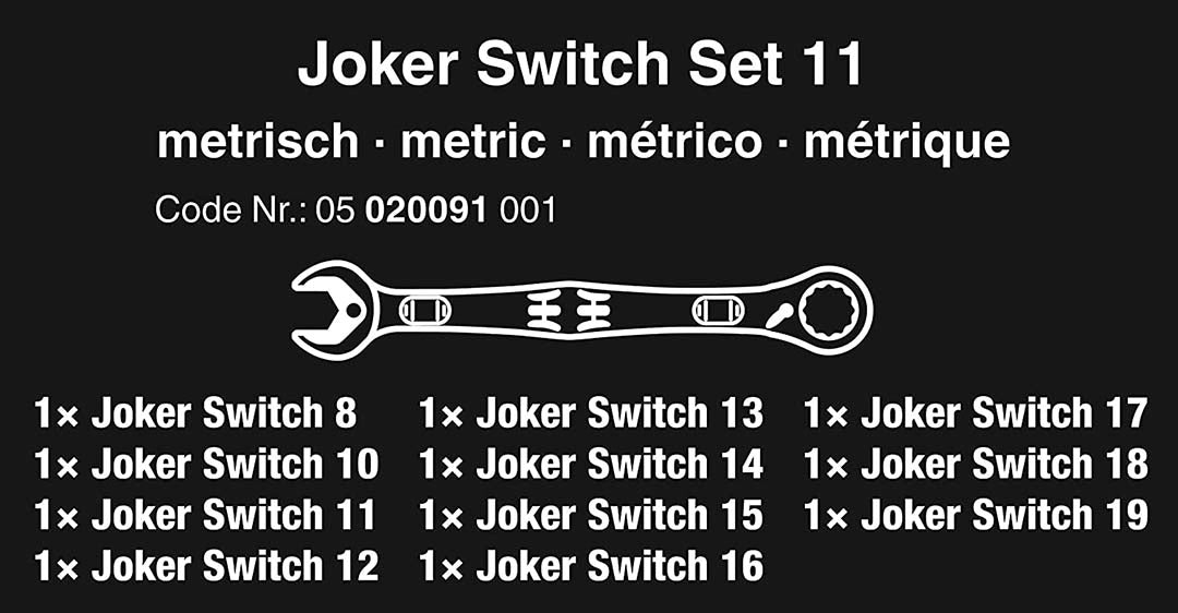 WERA 05020091001 Joker Switch 11 Metric Ratcheting Combination Wrenches 11pc