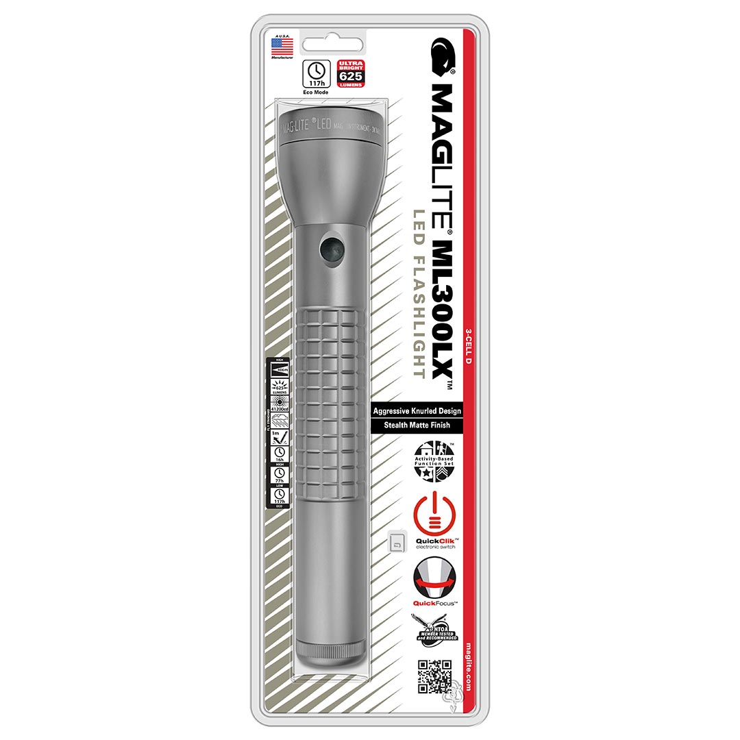 MAGLITE ML300LXS3RJ6 LED 3-Cell D Flashlight, Urban Gray