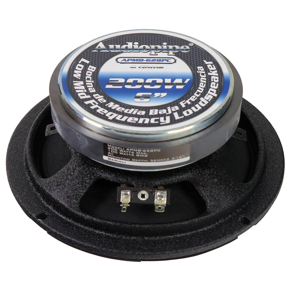 Audiopipe APMB628PC Low Mid Frequency Loudspeaker 6" 200W Max Each Dust Cap