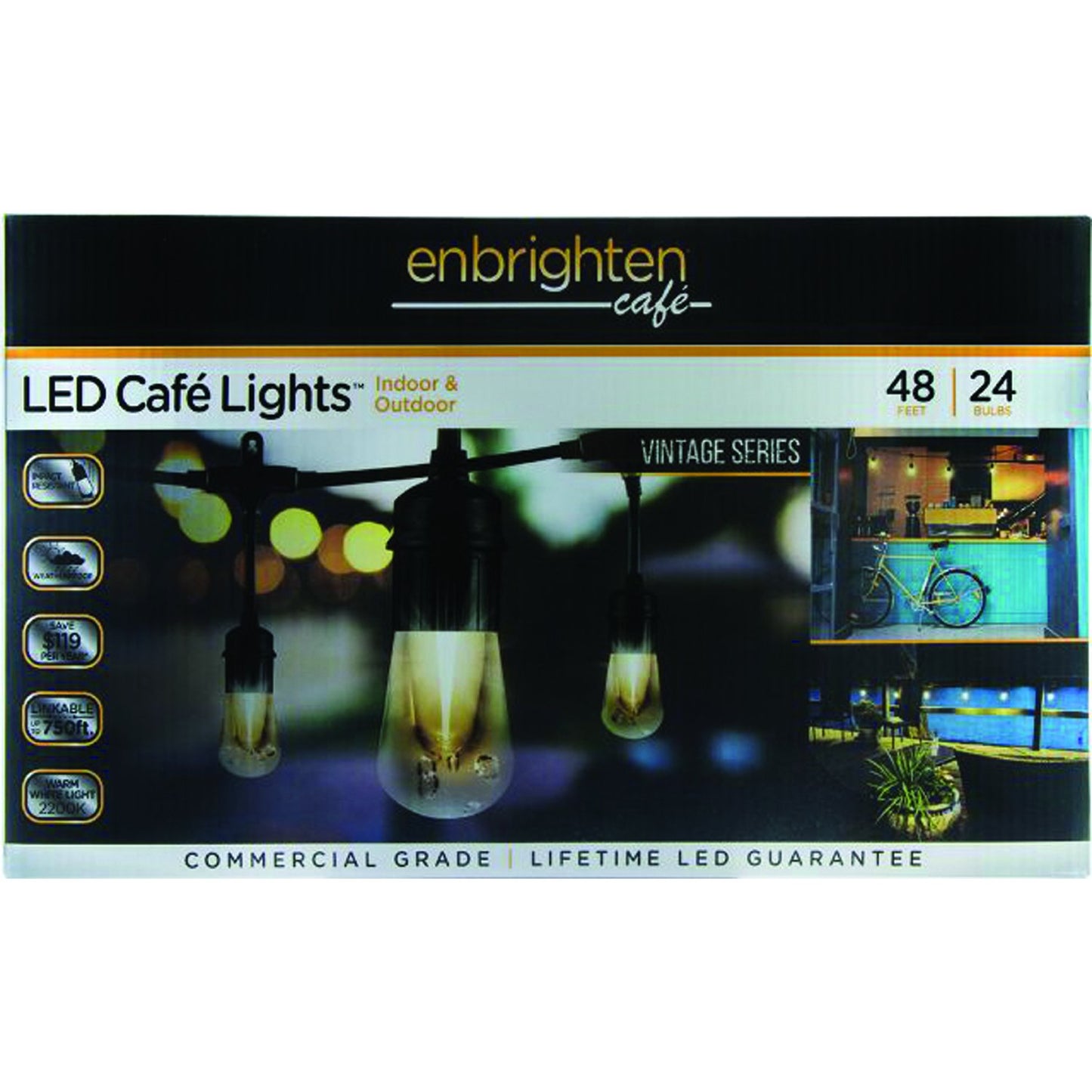 Enbrighten Cafe Vintage 35631 Vintage LED Café Lights (48ft; 24 Acrylic Bulbs)