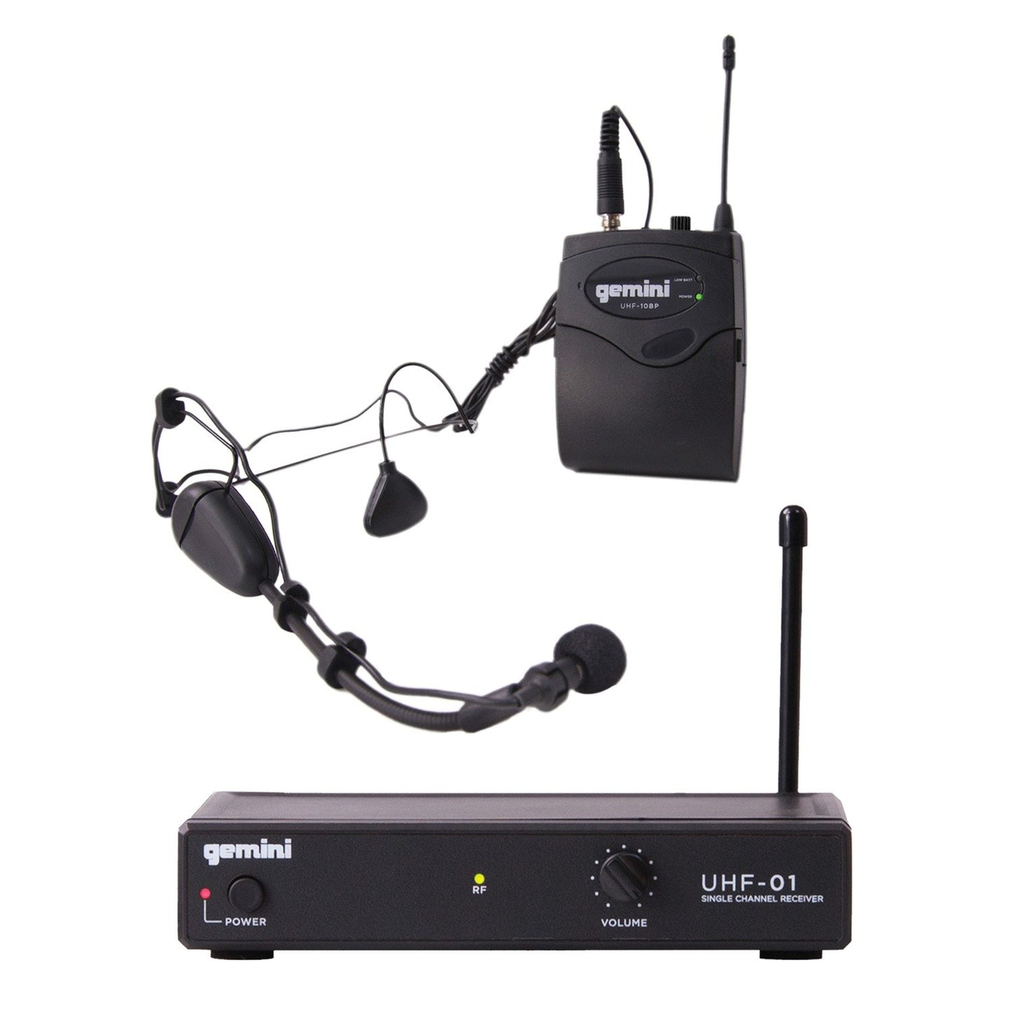 Gemini UHF-01HL-F2 Single-Channel UHF Wireless Mic Sys. w/Headset&Lavaliere Mics