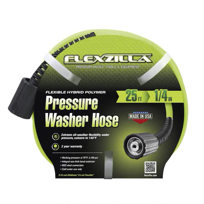 Flexzilla HFZPW3425M Pressure Washer Hose 1/4In X 25’ M22 Fittings